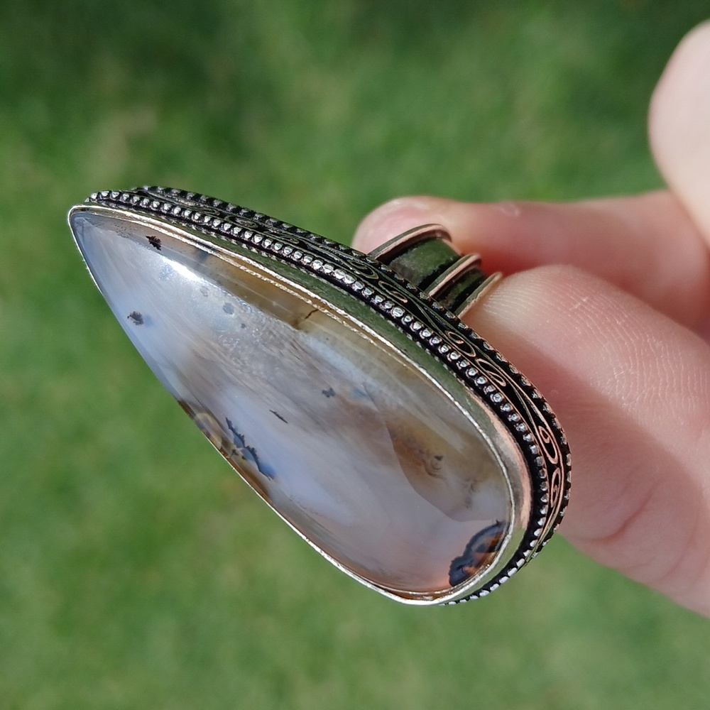 New Montana Agate 925 Silver Statement Ring.